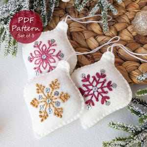 Christmas Felt Ornament Set: Hand Embroidery PDF Pattern (Digital Download)