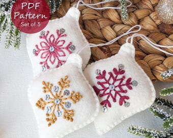 Christmas Felt Ornament Set: Hand Embroidery PDF Pattern (Digital Download)