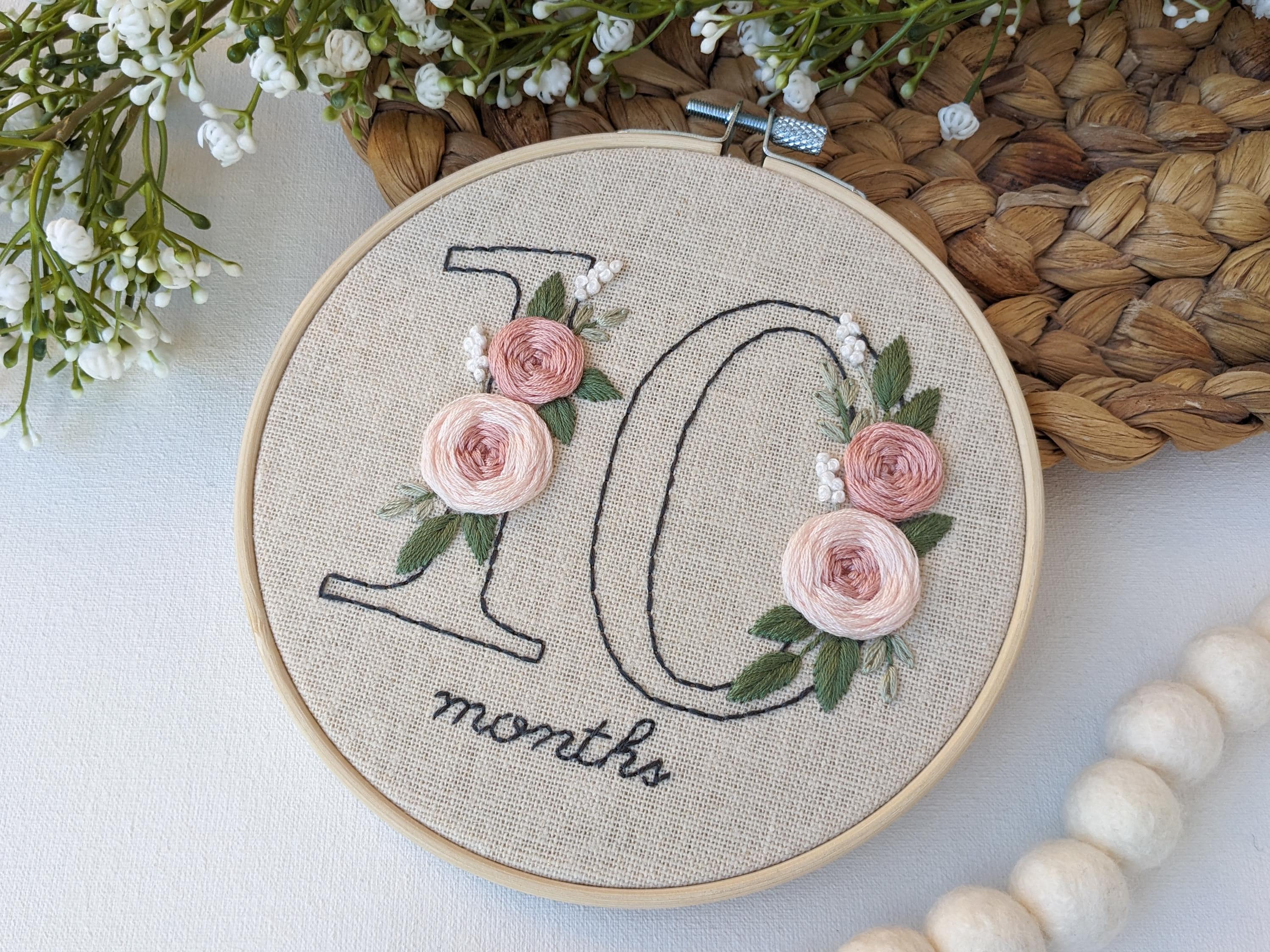 花の数字刺繍パターン：ベビーマイルストーンセット 6インチフープ