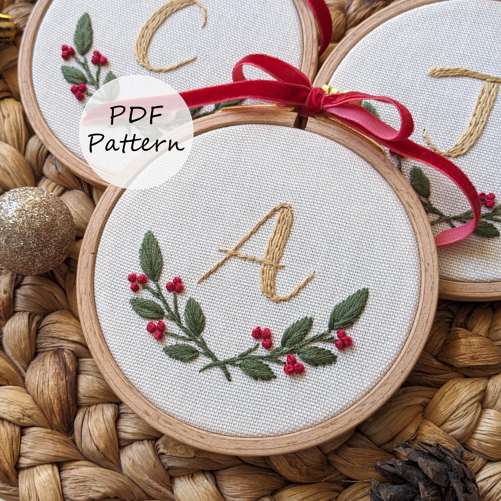 Christmas Initial Embroidery Pattern: 4" Alphabet Ornament (PDF Pattern)