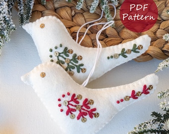 Adorno navideño de pájaro de fieltro: Patrón PDF bordado a mano + Vídeo