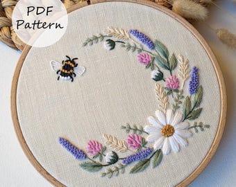 PDF pattern – Midsummer wreath – Embroidery pattern 8&quot; (20 cm) with YouTube tutorials