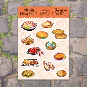 Folha de adesivos de comida de masmorra (A) - Adesivos de planejador e diário de masmorra Meshi ou Delicious em masmorra