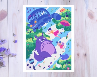My Neighbor Totoro Sky Whirlwind Art Print - Cute and kawaii Ghibli Nerdy Gift