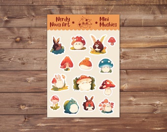 Mini Mushies Sticker Sheet - Cute Mushroom and Woodland Creatures Planner and Journal Stickers