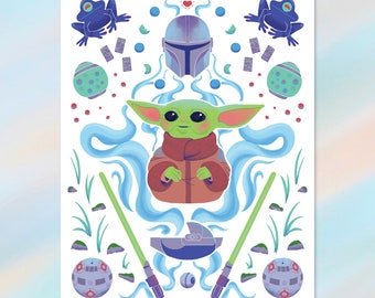 The Child: A cute Grogu, Scandinavian-Style Art Print or Poster, for Star Wars Fans
