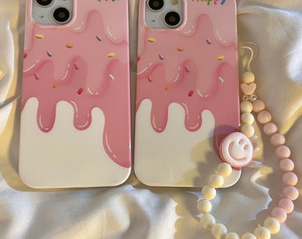 Fun Doodle Pink Cream Phone Case pour iPhone 13 Pro Max, 12 Mini, 11 Pro, SE 2020, Xs Max, Xs, Xr, X, 8, 6s Plus avec Chain Phone Case Gifts