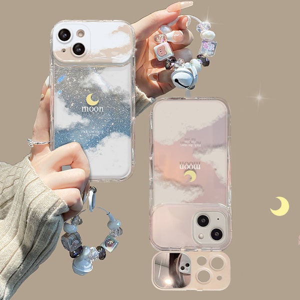 Cloud Moon Glitter Card Phone Case Flip Mirror iPhone 14 13 12 11ProMax case iPhone 14Pro case iPhone 14Plus XR X XSMax 13Mini 7 8 Plus case