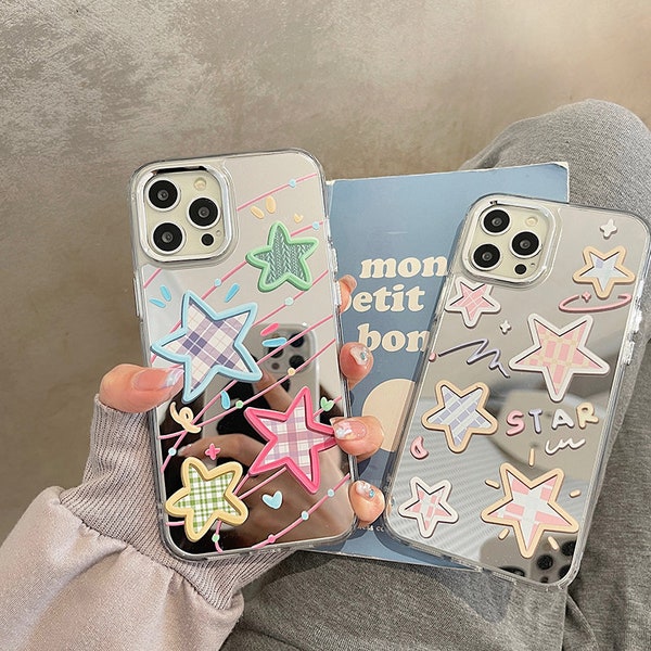 Lettres colorées étoiles miroir étui de téléphone pour iPhone 14 13 12 11 Pro Max étui 12 Mini XR iPhone XS Max iPhone 7 8 Plus iPhone SE étui 14 Pro