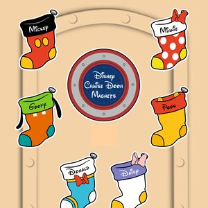 Christmas Magnets Stockings Mickey Minnie Goofy Donald Daisy Pluto - Disney Characters