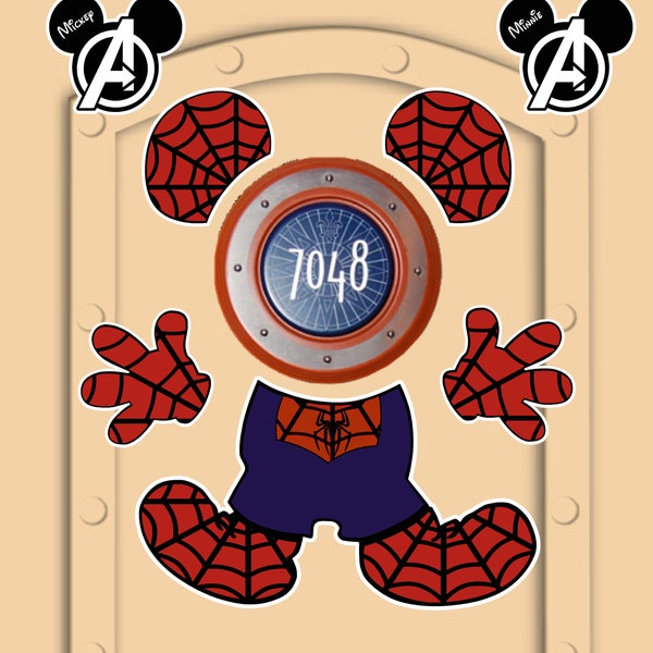 Disney Cruise Spiderman Door Magnets Mickey Mouse Marvel Avengers End Game - add your Family Size little Mickeys. Not laminated paper.
