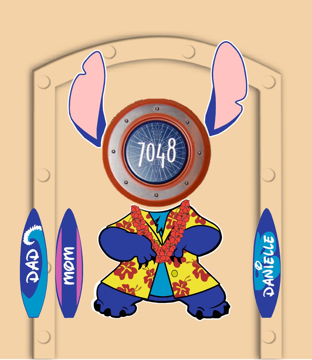 Disney Cruise Door Hawaiian Stitch With Personalized Surf