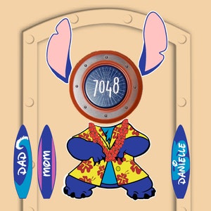 Disney Cruise Door Magnets Hawaiian Stitch with personalized surf boards for family (not paper)