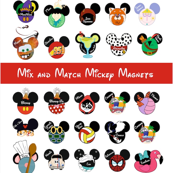 Mickey and Minnie Mix and Match Disney Mickey Ears Custom Magnets for Disney Cruise Door