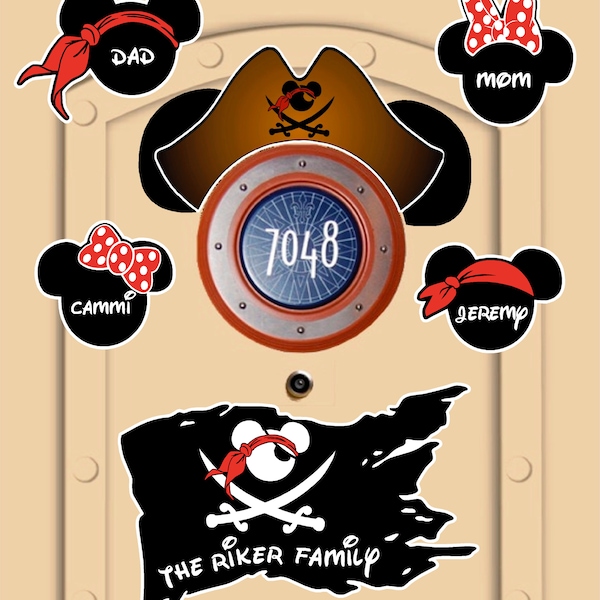 Disney Cruise Door Pirate Flag with Mickey Mouse Pirate and Ears Customized Name Banner (not laminated paper)