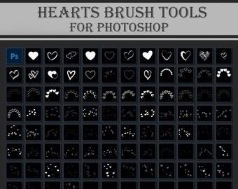 HEARTS BRUSH TOOLS for Photoshop, design tools, presets, create overlays, mock up, art, digital download