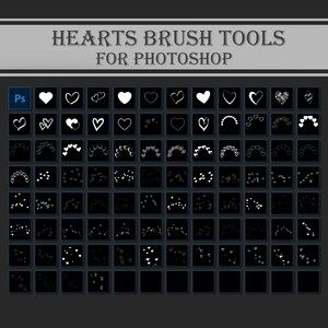 HEARTS BRUSH TOOLS para Photoshop, ferramentas de design, predefinições, criação de sobreposições, maquete, arte, download digital