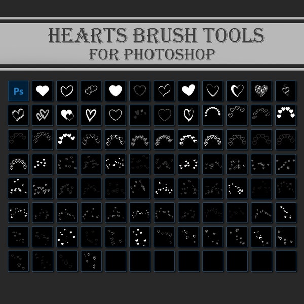 HEARTS BRUSH TOOLS for Photoshop, design tools, presets, create overlays, mock up, art, digital download
