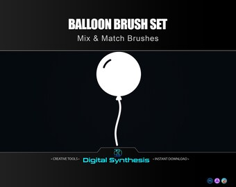 Balloon Brush Set for Photoshop, Procreate, Affinity with Custom Fancy Strings, Balloon Animals, Variants and Designer Stamp Shapes