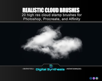 20 Realistic Cloud Brushes – High‑Res Cloud Stamp Brushes for Photoshop, Procreate & Affinity  Fast Sky Effects  Prof. Digital Art Tools