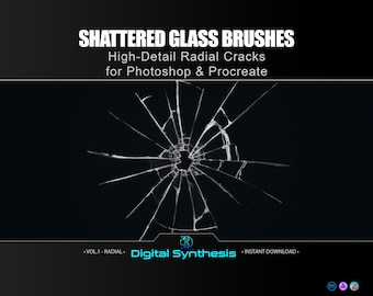 Shattered Glass Brushes Vol.1 – 21 High‑Detail Radial Crack Stamps for Photoshop & Procreate  Broken Glass Effects  Realistic Fracture
