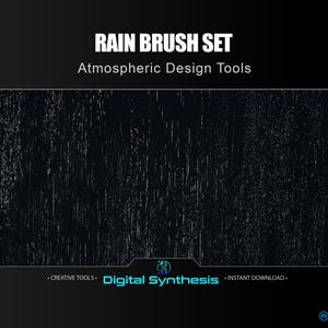 Rain Brush Set with Heavy, Light, Angled and BG Rain Brushes for Photoshop, Procreate, Affinity & More • Seamless Atmospheric Design Tools