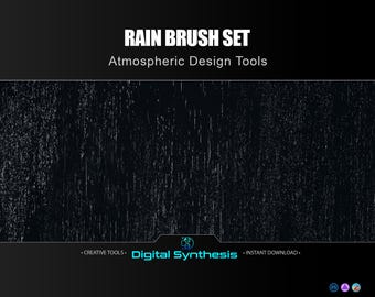 Rain Brush Set with Heavy, Light, Angled and BG Rain Brushes for Photoshop, Procreate, Affinity & More • Seamless Atmospheric Design Tools