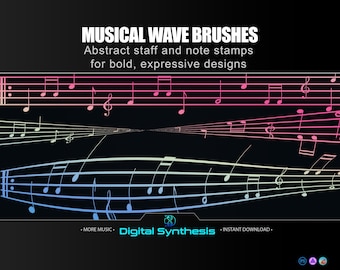 31 Musical Wave Stamps for Photoshop  Abstract Staff & Note Brushes  Warped, Curved, Twisted Music Designs for Procreate and Affinity