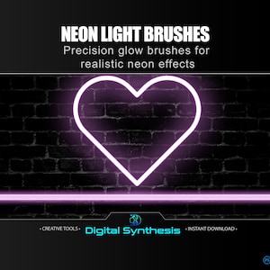 26 Neon Glow Brushes with Layer Styles for Photoshop  Realistic Neon Lines, Shape & Light Effects  Glow Brushes, Swatches, Template Included