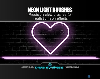 26 Neon Glow Brushes with Layer Styles for Photoshop  Realistic Neon Lines, Shape & Light Effects  Glow Brushes, Swatches, Template Included
