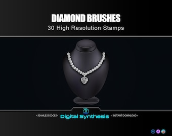 30 DIAMOND BRUSH Stamps for Photoshop • High‑Res Gemstone Effects, Sparkle Accents, Gradient Overlays, Variants for Fantasy & Digital Art