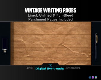Vintage Parchment Printable  24 Aged Stationery Pages  Lined, Unlined and Full‑Bleed  Junk Journal, Scrapbooking, Writing, RPG & DnD Paper