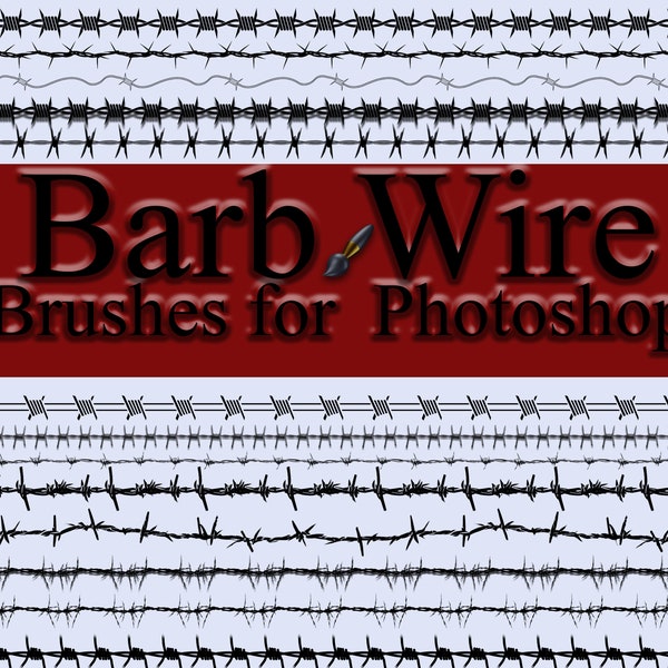 38 BARBED WIRE BRUSHES, for Photoshop, seamless, realistic, silhouette, doodle, 3D depth & directional brushes, something for everyone.