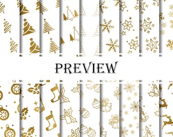 CHRISTMAS DIGITAL PAPER, Nordic gold & white holiday paper, use for scrapbook, printable, personal and commercial use