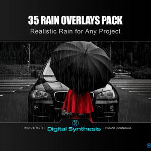 Nakładki deszczu do programów Photoshop i Procreate – pakiet 35 efektów deszczu w formacie JPG – tekstury deszczu ciężkiego, lekkiego, kątowego i miękkiego – nakładki do edycji zdjęć