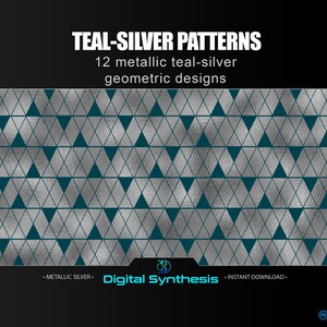 Teal & Silver Geometric Pattern Pack – 12 High‑Res Digital Backgrounds for Photoshop, Procreate and Design (Triangles and Trigon Shapes)
