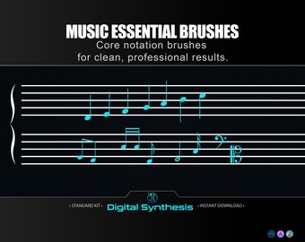 21 Music Notation Brushes for Photoshop  Staff, Notes, Clefs, Rests, Symbols for Sheet Music, Design, Clipart, Tattoo, Digital Art