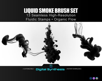 Liquid Smoke Brushes for Photoshop, 13 Seamless High‑Res Fluidic Brushes for Abstract Art, Tattoo Design, Web Graphics, Digital Illustration