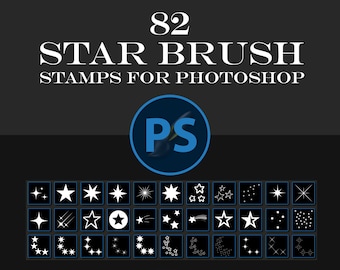 82 Star Brush Stamps for Photoshop, High‑Res ABR Brush Pack with Scatter, Jitter, String Variants for Digital Art, Overlay & Design Effects