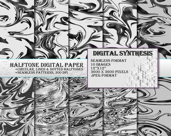 HALFTONE DIGITAL PAPER, seamless pattern, dotted & lined halftones, use with design tools and other assets for mock up, transfer to products