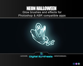 25 Neon Halloween Brushes for Photoshop  Glow Effect Toolkit  ABR Neon Icons