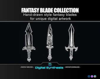 Fantasy Blade Brush set, Hand‑Drawn Style Bone & Tribal Silhouettes, Seamless Digital Stamps for Photoshop, Procreate and Affinity