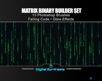 Matrix Binary Brushes for Photoshop – 13 Falling Code & Seamless High‑Res Brushes, Digital Builder Set for Matrix‑Style Binary Effect