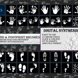 HAND & FOOTPRINT BRUSHES, tools for Photoshop, import into procreate, make your own designs, overlays, digital paper, clipart and more
