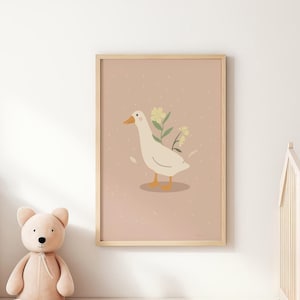 Goose nursery art, Printable silly goose wall art, Vintage style nursery poster, baby girl room farm animal printable goose nursery print