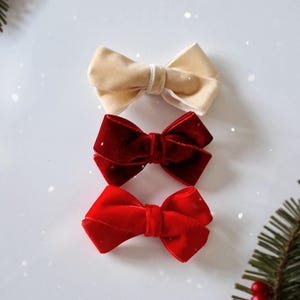 Velvet Hair Bow, Girl Velvet Ribbon Bow, Toddler Christmas Bow, Burgundy Red Velvet Hair Bow, Velvet Long Tail Ribbon Hair Bow Clip