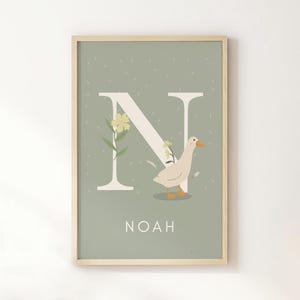Stampa da parete per la cameretta dei bambini "Silly Goose", stampa da parete personalizzata con nome "Oca", decorazione da parete vintage per la cameretta dei bambini, stampa da parete con animali per la cameretta dei bambini