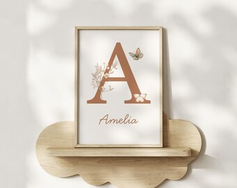 Wildflower Name Nursery Print, Boho Floral Butterfly Art