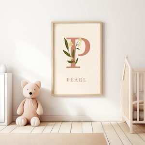 Nombre imprimible con letras botánicas personalizadas, póster con nombre de bebé neutro personalizado, arte con letras botánicas, arte con nombre floral, arte infantil personalizado