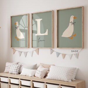 Silly Goose Nursery Wall Art Set of 3, Name Nursery Art, Printable Art ...